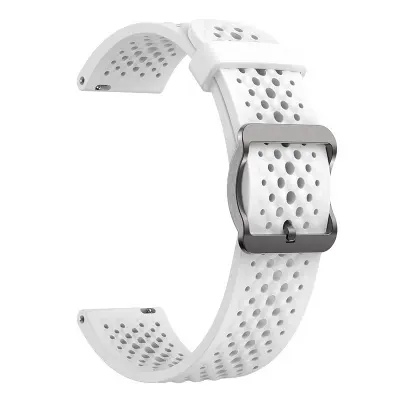 Picture of 22mm Breathable Silicone Sport Strap Soft Sweatproof Perforated Wristband with Stainless Steel Buckle (White,Not Specified)
