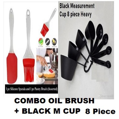 Picture of Combo Of Silicone Oil Brush Set 2pcs & Measurement Cup 8 piece set-Black -Multicolor