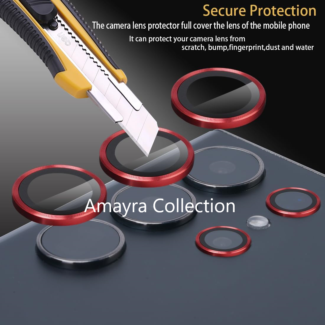 Picture of Samsung Galaxy S24 Ultra 5G 5-PCS Ring Camera Lens Protector 360 Degree Protection Camera Aluminium with Tempered Glass (Titanium Red)