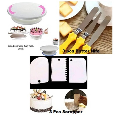 Picture of 7 Pcs Set Turn Table , 3 Pcs Butter Nife , 3 Pcs Scrapper -Multicolor