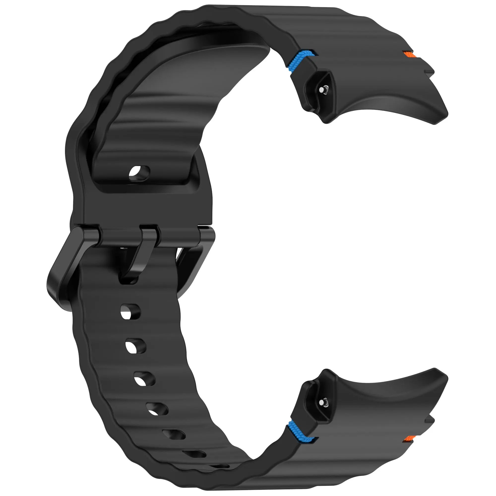 Picture of 20mm Wavy Stitch Silicone Sports Strap with Metal Buckle for Samsung Galaxy Watch 7/6/5/4 FE (Black,Not Specified)