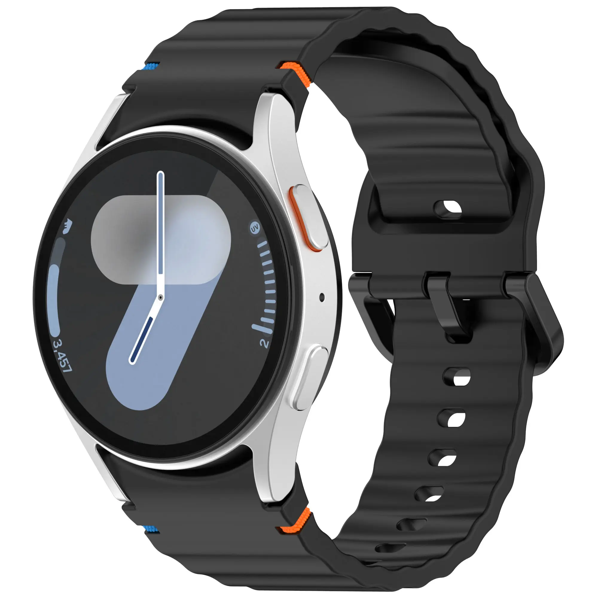 Picture of 20mm Wavy Stitch Silicone Sports Strap with Metal Buckle for Samsung Galaxy Watch 7/6/5/4 FE (Black,Not Specified)