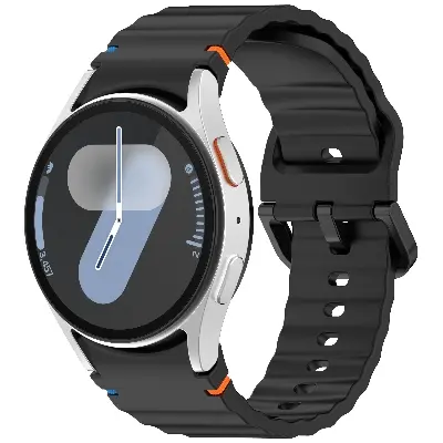 Picture of 20mm Wavy Stitch Silicone Sports Strap with Metal Buckle for Samsung Galaxy Watch 7/6/5/4 FE (Black,Not Specified)