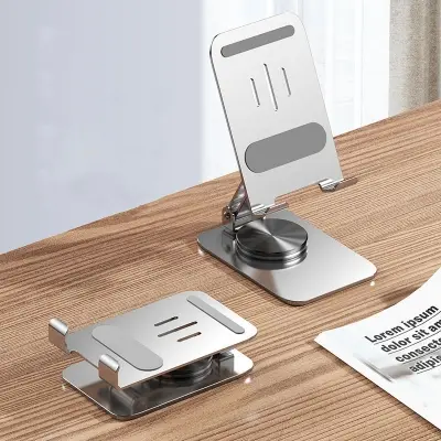Picture of 360° Rotating Foldable Aluminum Mobile Stand Portable Adjustable and Ergonomic Holder (Silver)