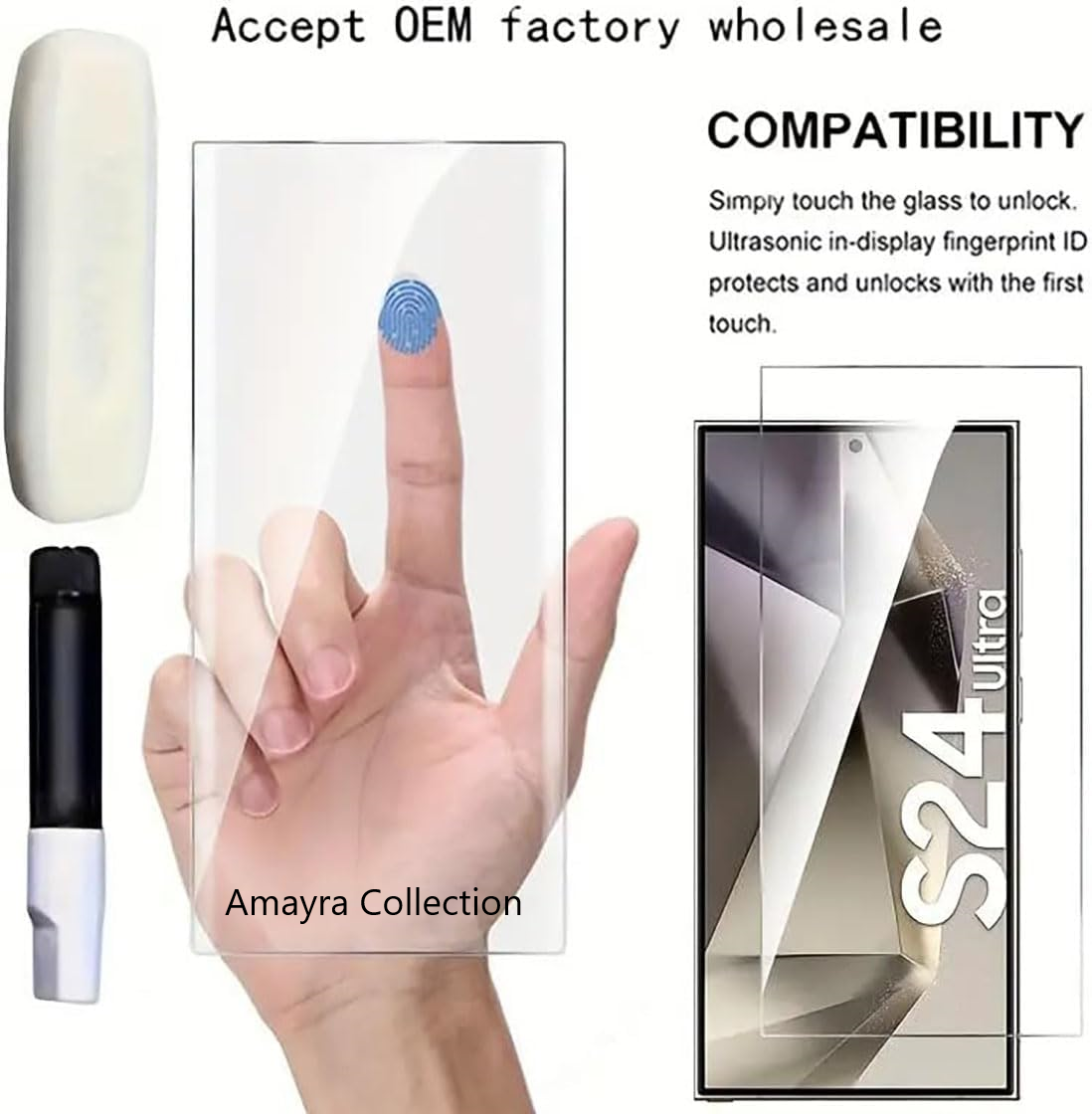 Picture of Samsung Galaxy S24 Ultra 5G (A+ GRADE) Premium UV Tempered Glass Screen Protector Curved with Liquid Glue and UV Light -Transparent Clear