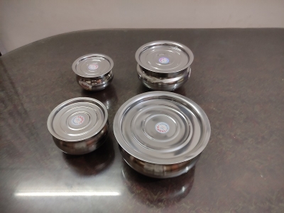 Picture of 4 Pieces Hari Set  Hari / Patil / Deski With Lid - SS Hari with Lid -Silver