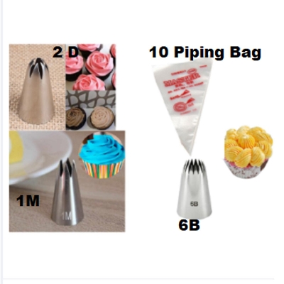 Picture of 3 Pieces Big Size Nozzle Set( 1M + 2D + 6B) +10 Pieces Pipping Bag - Cake Decoration Tools -Silver