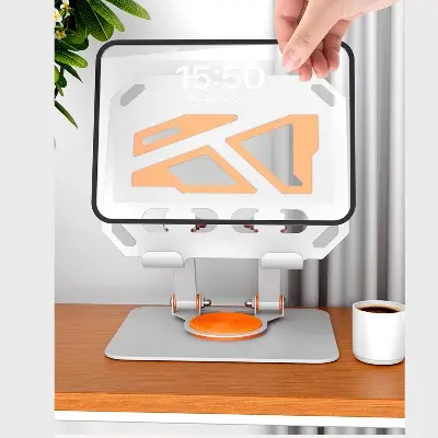 Picture of 360° Rotatable Adjustable & Foldable Metal Tablet Stand – Ergonomic Desktop Holder for iPad, Samsung, Xiaomi, Huawei & All Android Tablets (White)