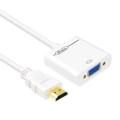 Picture of DTECH HDMI to VGA Converter Adapter Cable – Full HD 1080p, Gold-Plated Port, Durable Connector for Laptop, PC, Monitor & Projector (White)