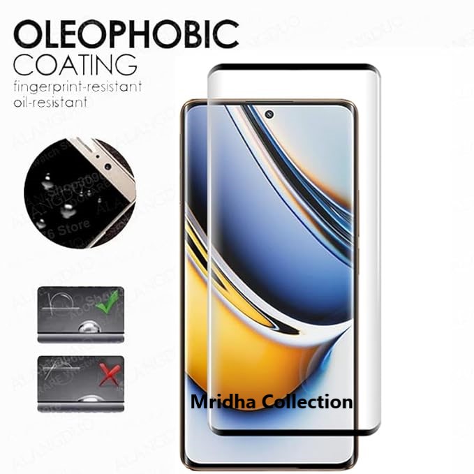 Picture of Realme Narzo 60 Pro 5G Full Glue 9D Curved Tempered Glass Screen Protector Edge to Edge Fit Protection Tempered Glass (Black)