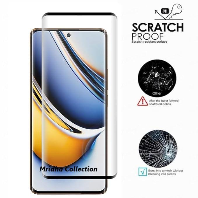 Picture of Realme Narzo 60 Pro 5G Full Glue 9D Curved Tempered Glass Screen Protector Edge to Edge Fit Protection Tempered Glass (Black)
