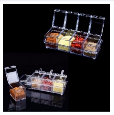 Picture of Crystal Seasoning Box 4 Grid Acrylic Seasoning Spice Box Kit with Spoon Kitchen Masala Container Organizers