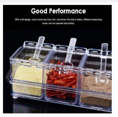 Picture of Crystal Seasoning Box 4 Grid Acrylic Seasoning Spice Box Kit with Spoon Kitchen Masala Container Organizers