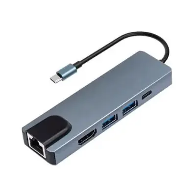 Picture of 5 in 1 USB-C Hub with HDMI 4K, LAN Ethernet, Dual USB 3.0, Type-C – For Laptop & MacBook (Grey)
