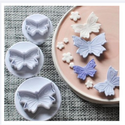 Picture of 3PCS Cake Cookie Cutter Butterfly Shape Plunger Set Cake Fondant Decorating Tools -White