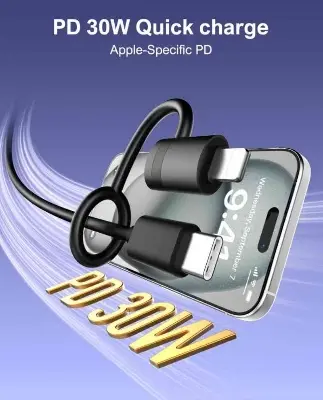 Picture of Ldnio LC270 USB-C to Lightning Cable – PD 30W Quick Charge for iPhone, iPad & AirPods (Black)