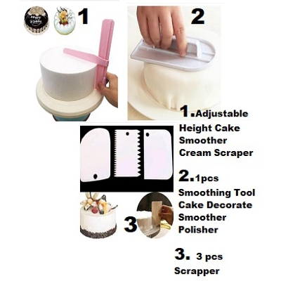 Picture of 3X Combo Cake Cake Smoother Polisher + Adjustable Height Cake Smoother Scraper + 3 pcs Scrapper -Multicolor