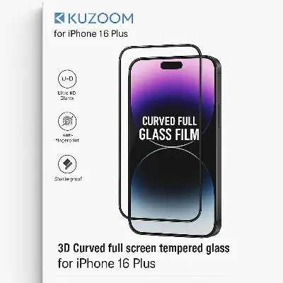 Picture of KUZOOM Premium Tempered Glass Screen Protector for iPhone 16 Plus Shatterproof & Full Coverage (iphone 16 Plus)