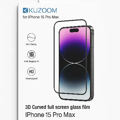Picture of KUZOOM Premium Tempered Glass Screen Protector for iPhone 15 Pro Max Shatterproof & Full Coverage (iPhone 15 pro Max)
