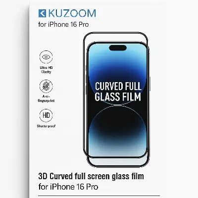 Picture of KUZOOM Premium Tempered Glass Screen Protector for iPhone 16 Pro Shatterproof & Full Coverage (iPhone 16 Pro)