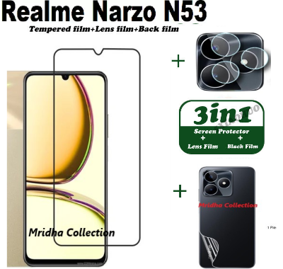 Picture of 3in1 Protector Combo Pack for Realme Narzo N53 (RMX3761) (5d Full Screen Protector Glass+Back Hydrogel Protector Poly+Camera Lens Protector)