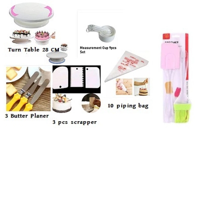 Picture of Turn Table,2 Pcs Oil Brush,3 Butter Planer,Measurement Cup 9 Pcs,3 Pcs Scrapper,10 Pcs Piping Bag -Multicolor