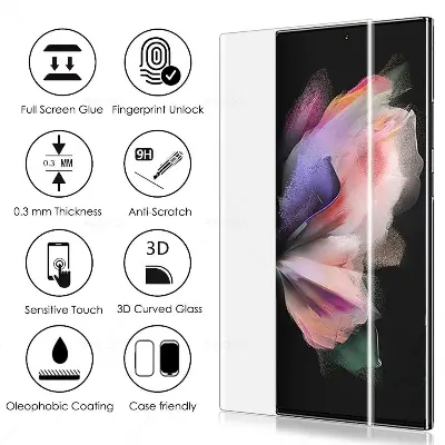 Picture of KUZOOM UV Glass Screen Protector for Samsung Galaxy S24 Ultra – 3D Curved, Full Coverage (Samsung S24 Ultra)