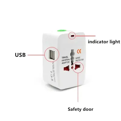Picture of Universal Travel Adapter with Dual USB & Surge Protector – All-in-One Plug Converter (USUKEUAU) (White)