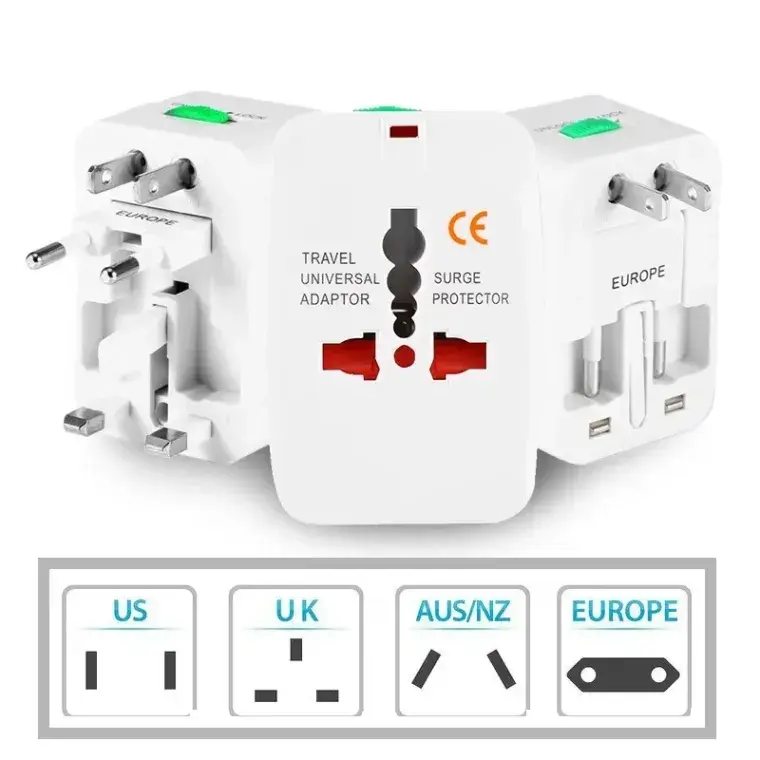 Picture of Universal Travel Adapter with Dual USB & Surge Protector – All-in-One Plug Converter (USUKEUAU) (White)