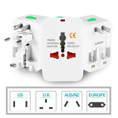 Picture of Universal Travel Adapter with Dual USB & Surge Protector – All-in-One Plug Converter (USUKEUAU) (White)