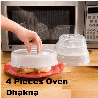 Picture of 4 Pieces MICROWAVE 10.5 Inches FOOD COVER / Plate Cover Splatter Guard Non Stick Plastic Clear Dish Lid