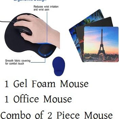 Picture of Combo Of 2 Mouse Pad Foam Gel Mouse + Office Mouse -Multicolor