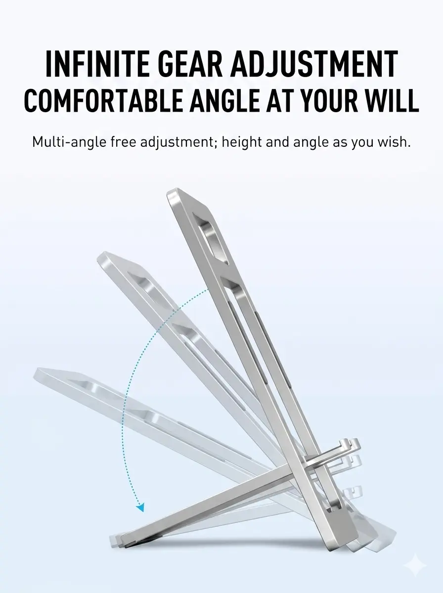 Picture of Foldable Aluminum Phone Stand Adjustable Desktop Mobile Holder – Portable Phone Stand for Office, Desk & Travel Universal Compatible (Silver)