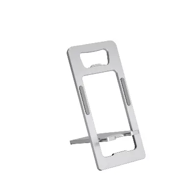 Picture of Foldable Aluminum Phone Stand Adjustable Desktop Mobile Holder – Portable Phone Stand for Office, Desk & Travel Universal Compatible (Silver)
