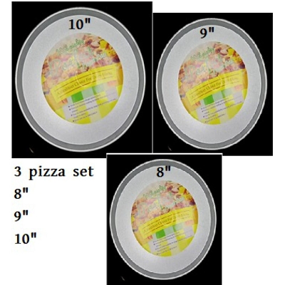 Picture of 3 Piece Pizza Pan Set SILVER 8" 9" 10" Sizes -Silver