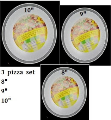 Picture of 3 Piece Pizza Pan SILVER Set  8" 9" 10" Sizes -Silver