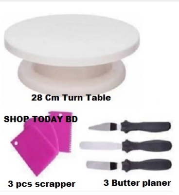 Picture of 7P Cake Combo Of Turn Table 28 cm + 3 pieces of cake Scrapper + 3 pieces Butter Planer -Multicolor