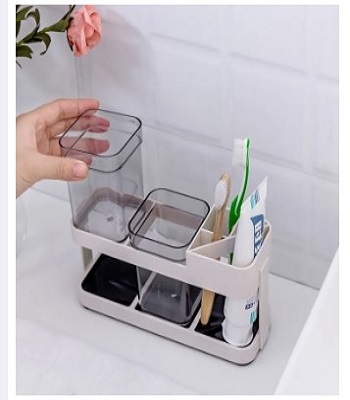 Picture of Toothbrush Holder Automatic Toothbrush Dispenser Holder Toothbrush Storage Two Box Part Bathroom Accessories -White