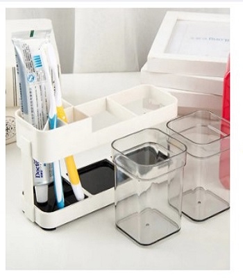 Picture of Toothbrush Holder Automatic Toothbrush Dispenser Holder Toothbrush Storage Two Box Part Bathroom Accessories -White