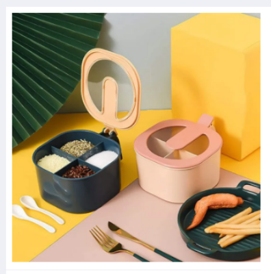 Picture of 4 in 1 Condiment Jars Seasoning Box Set Spice Storage Spice Containers with Serving Spoons Spices Storage Box Kitchen Salt Pepper Ceramic Spice Jar Set Seasoning Dispensers with Spoon -Multicolor