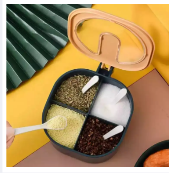 Picture of 4 in 1 Condiment Jars Seasoning Box Set Spice Storage Spice Containers with Serving Spoons Spices Storage Box Kitchen Salt Pepper Ceramic Spice Jar Set Seasoning Dispensers with Spoon -Multicolor