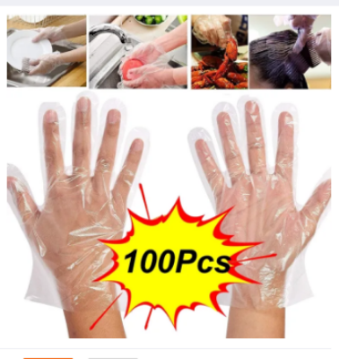 Picture of One Time Hand Gloves Poly 100 Pcs
