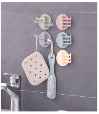 Picture of Bathroom and kitchen wall seamless paste 3-branch rotating hook multi-functional clothes hook sticky hook three-prong hook 1 Piece -Multicolor