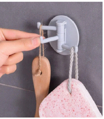 Picture of Bathroom and kitchen wall seamless paste 3-branch rotating hook multi-functional clothes hook sticky hook three-prong hook 1 Piece -Multicolor
