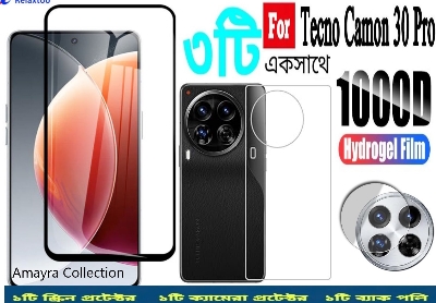 Picture of 3in1 Protector Combo Pack for Tecno Camon 30 Pro (5d Full Screen Protector Glass + Back Hydrogel Protector Poly + Camera Lens Protector)