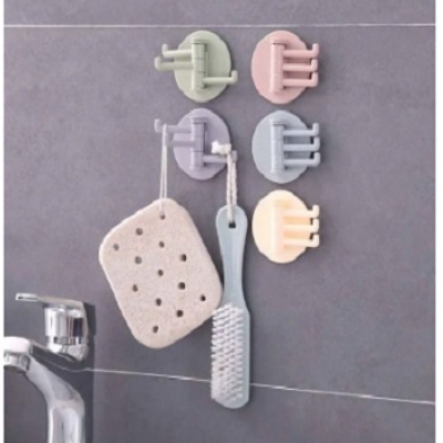 Picture of Bathroom and kitchen wall seamless paste 3-branch rotating hook multi-functional clothes hook sticky hook three-prong hook 3 Piece -Multicolor