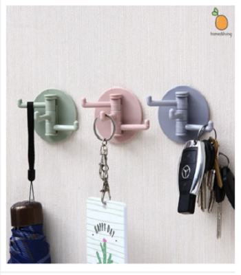 Picture of Bathroom and kitchen wall seamless paste 3-branch rotating hook multi-functional clothes hook sticky hook three-prong hook 3 Piece -Multicolor