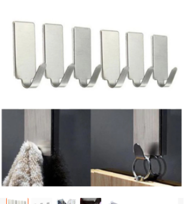 Picture of Stainless steel hooks, creative kitchen sticky hooks, 6 nail-free hooks behind metal bathroom doors -Silver