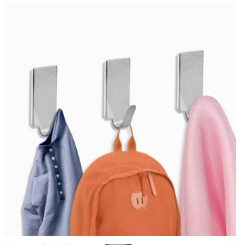 Picture of Stainless steel hooks, creative kitchen sticky hooks, 6 nail-free hooks behind metal bathroom doors -Silver