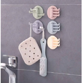 Picture of Bathroom and kitchen wall 1 Piece seamless paste 3-branch rotating hook multi-functional clothes hook sticky hook three-prong hook 1 Piece -Multicolor